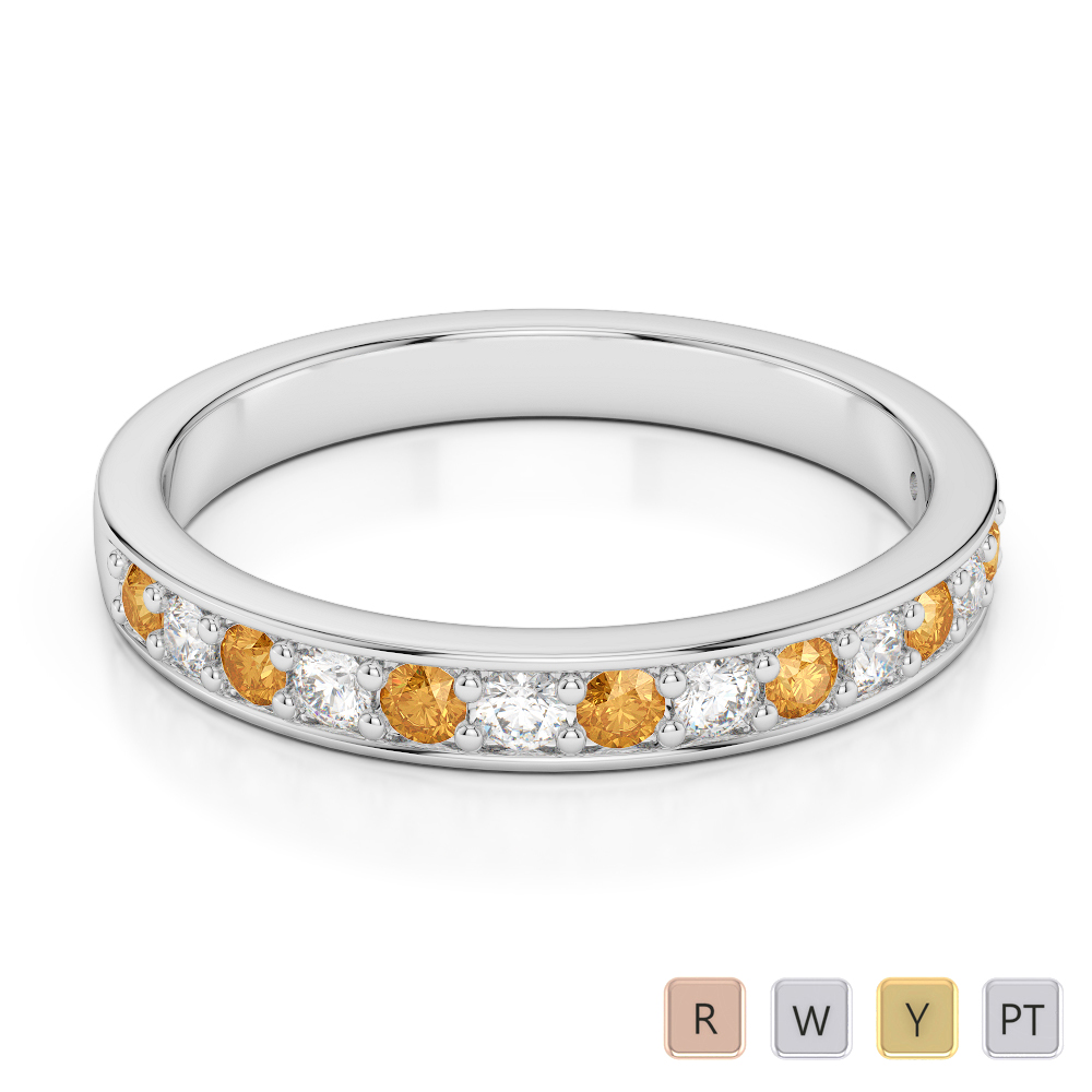2.5 MM Gold / Platinum Round Cut Citrine and Diamond Half Eternity Ring AGDR-1083