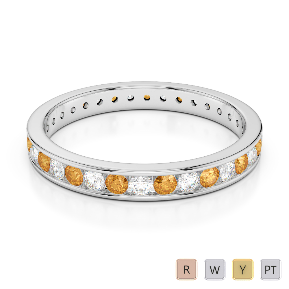 3 MM Gold / Platinum Round Cut Citrine and Diamond Full Eternity Ring AGDR-1087