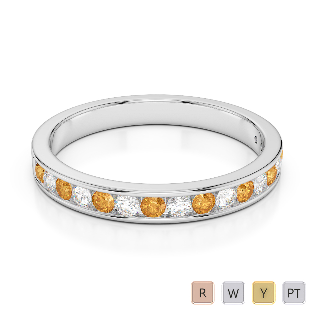 3 MM Gold / Platinum Round Cut Citrine and Diamond Half Eternity Ring AGDR-1090
