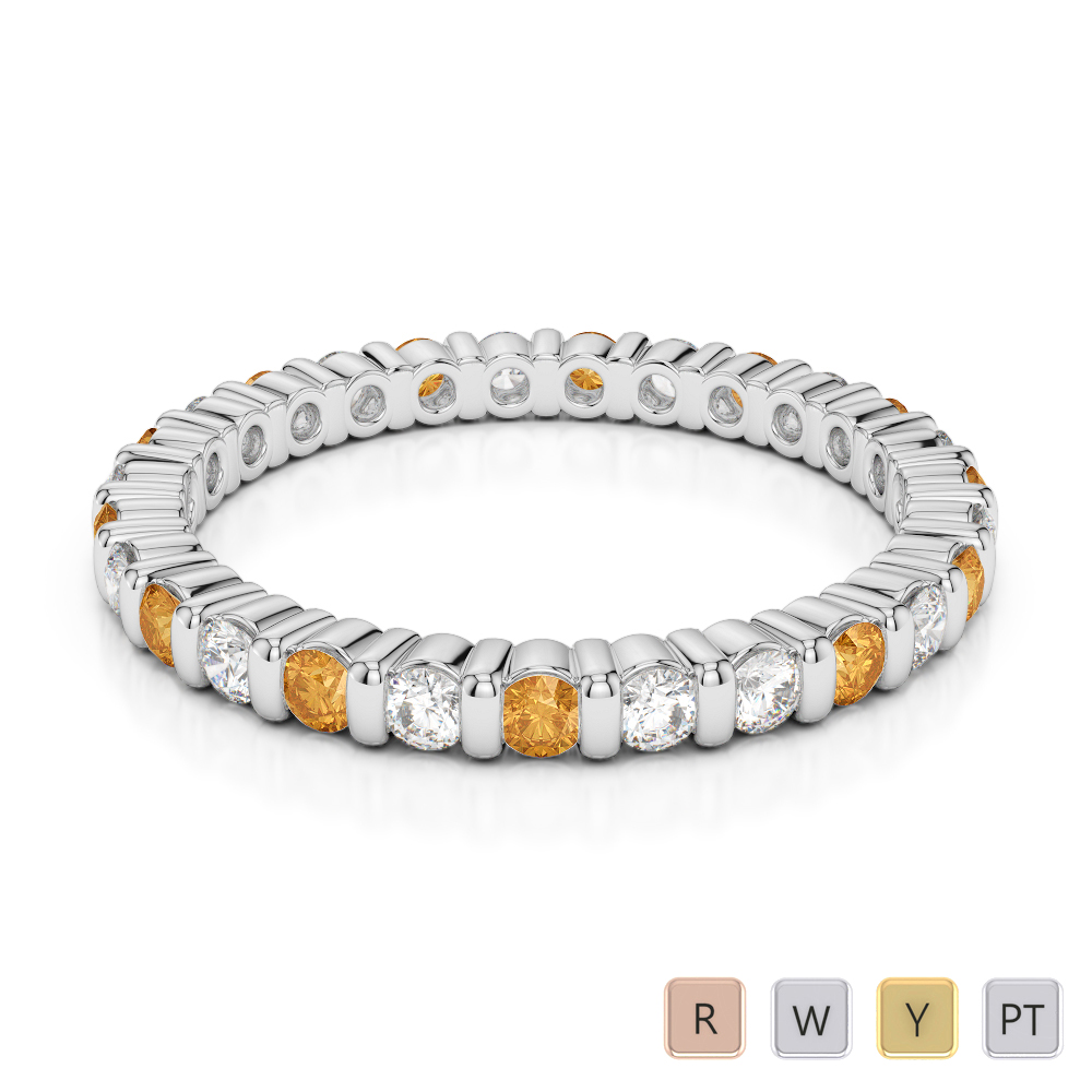2 MM Gold / Platinum Round Cut Citrine and Diamond Full Eternity Ring AGDR-1092