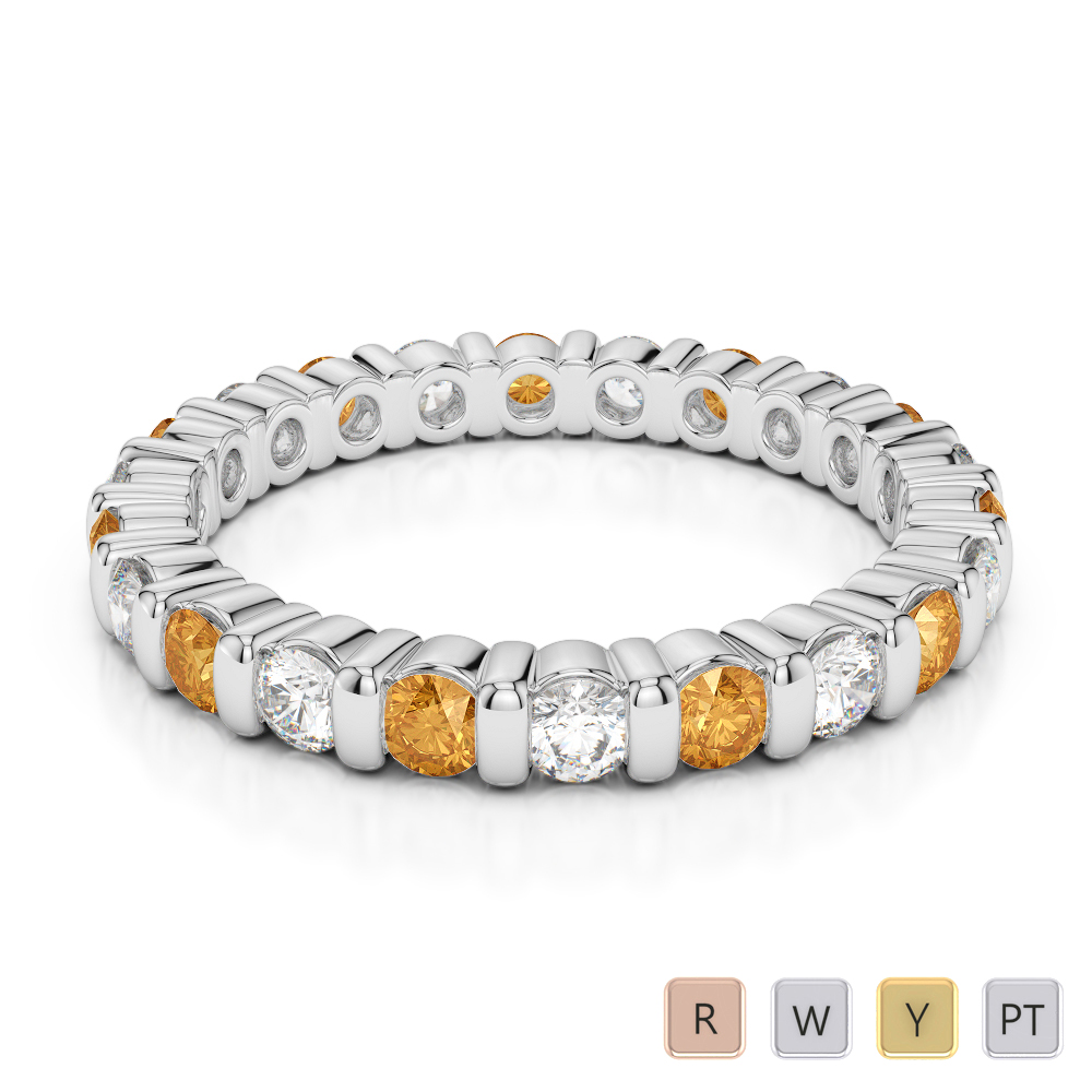 2.5 MM Gold / Platinum Round Cut Citrine and Diamond Full Eternity Ring AGDR-1093