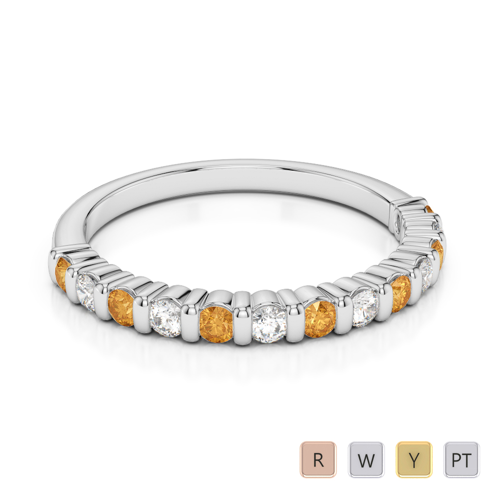 2 MM Gold / Platinum Round Cut Citrine and Diamond Half Eternity Ring AGDR-1095