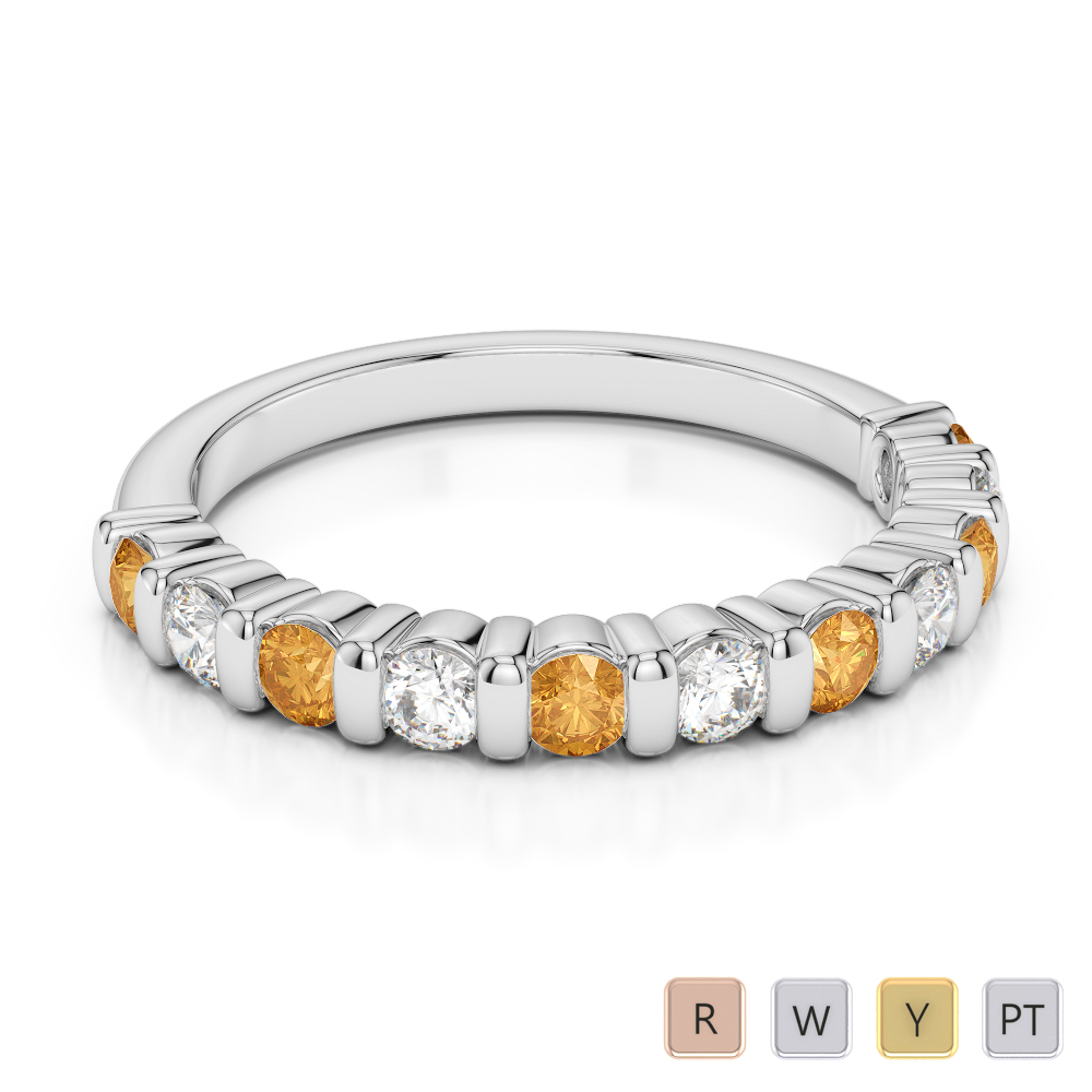 2.5 MM Gold / Platinum Round Cut Citrine and Diamond Half Eternity Ring AGDR-1096