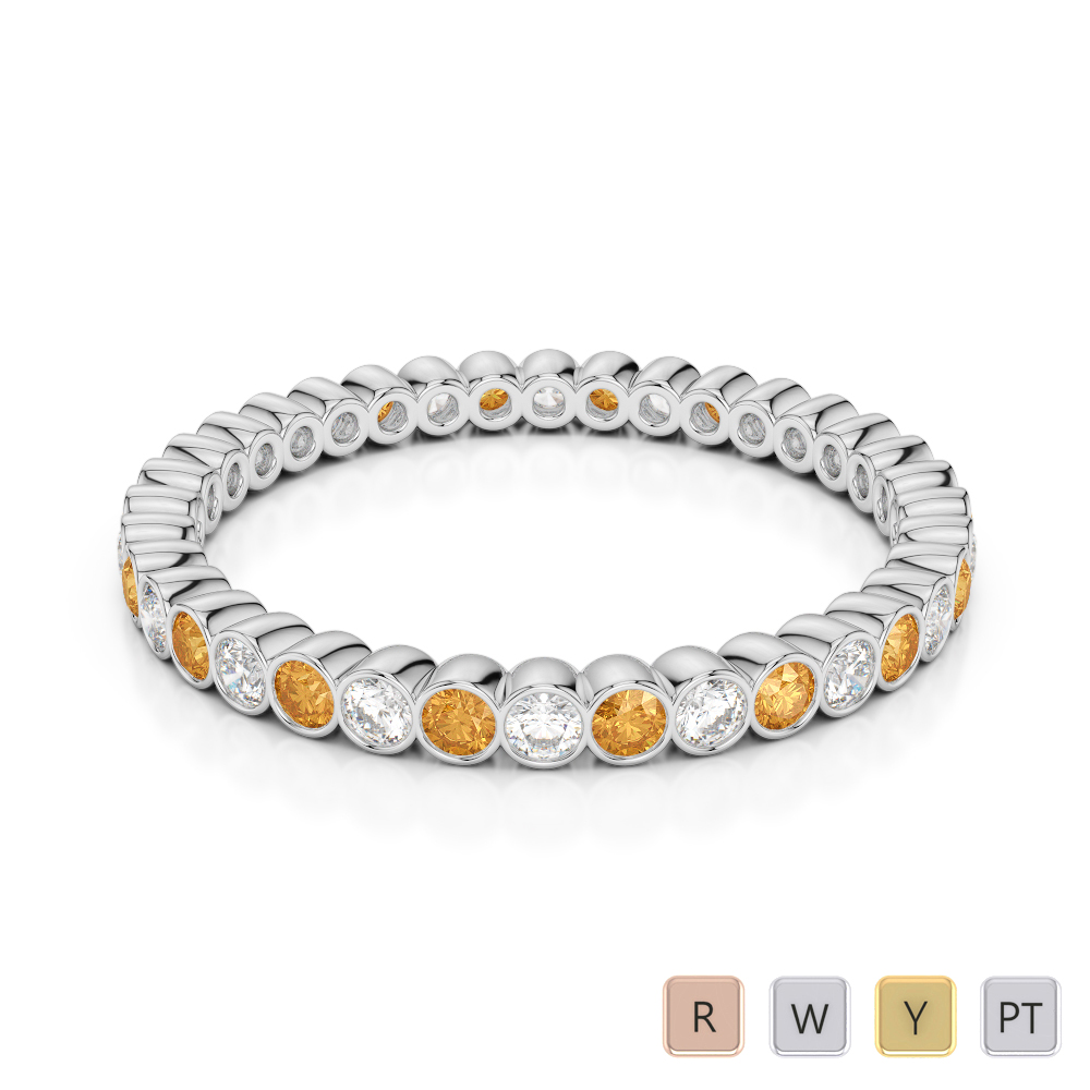 2 MM Gold / Platinum Round Cut Citrine and Diamond Full Eternity Ring AGDR-1098