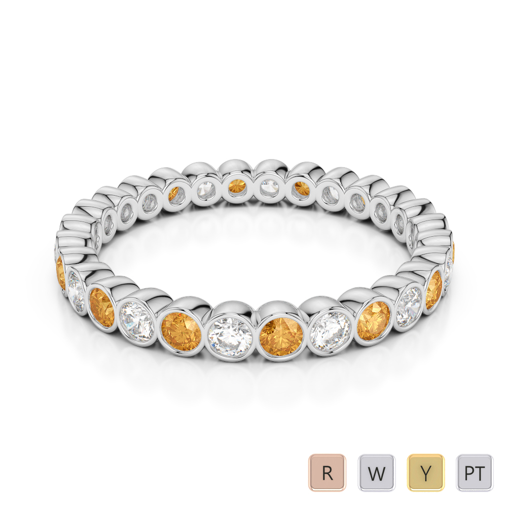 2.5 MM Gold / Platinum Round Cut Citrine and Diamond Full Eternity Ring AGDR-1099