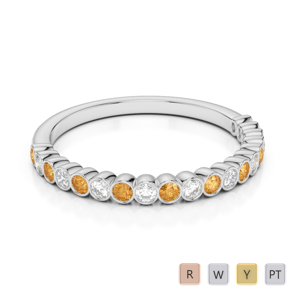2 MM Gold / Platinum Round Cut Citrine and Diamond Half Eternity Ring AGDR-1101