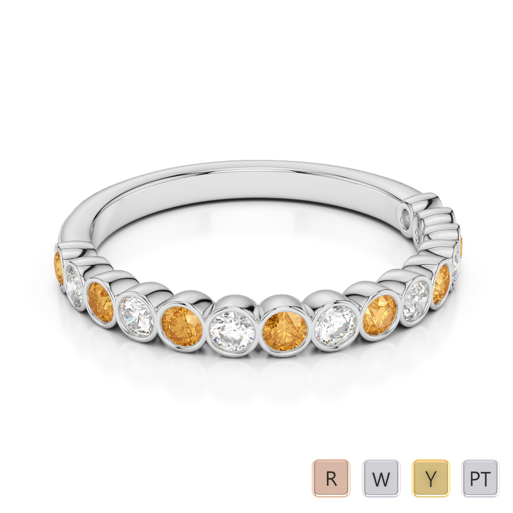 2.5 MM Gold / Platinum Round Cut Citrine and Diamond Half Eternity Ring AGDR-1102