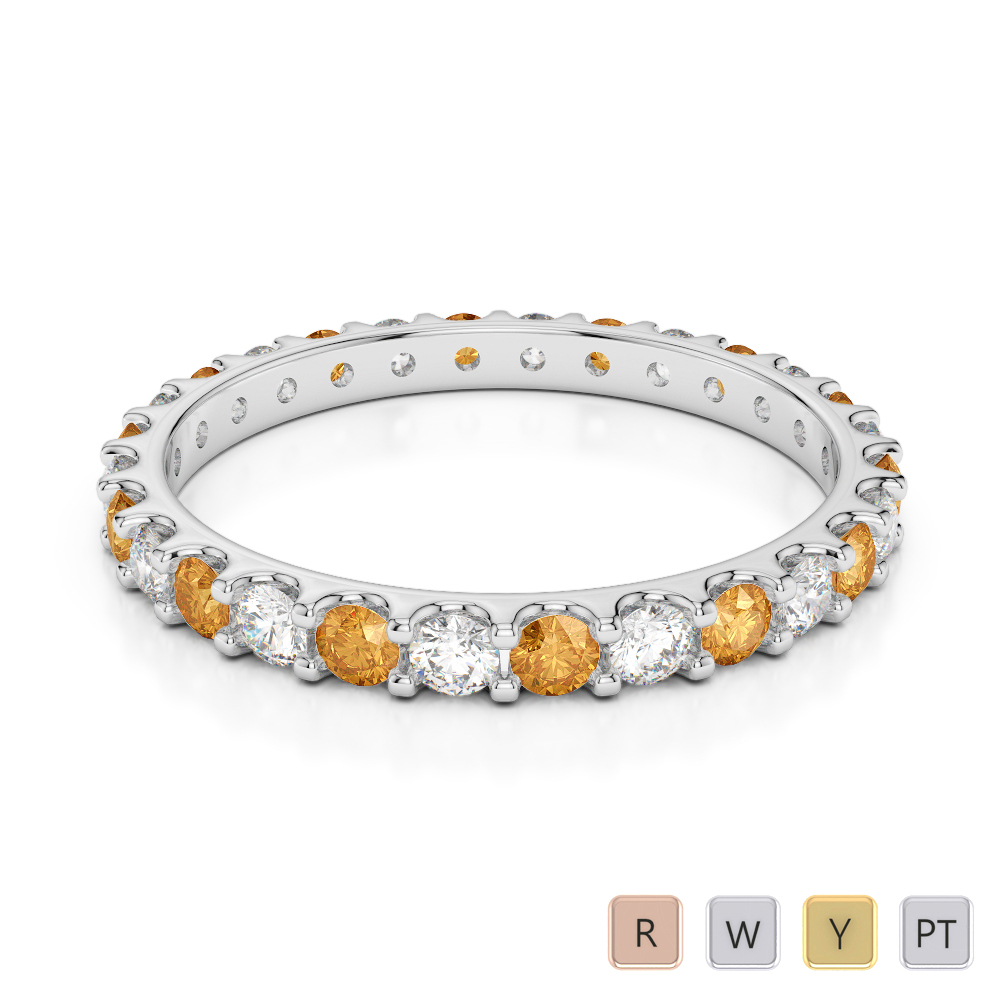 2 MM Gold / Platinum Round Cut Citrine and Diamond Full Eternity Ring AGDR-1104
