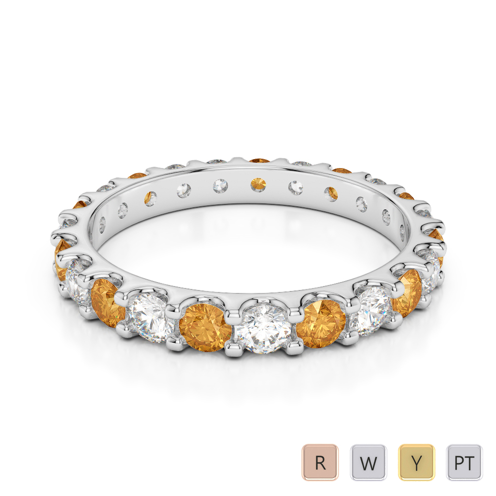 2.5 MM Gold / Platinum Round Cut Citrine and Diamond Full Eternity Ring AGDR-1105