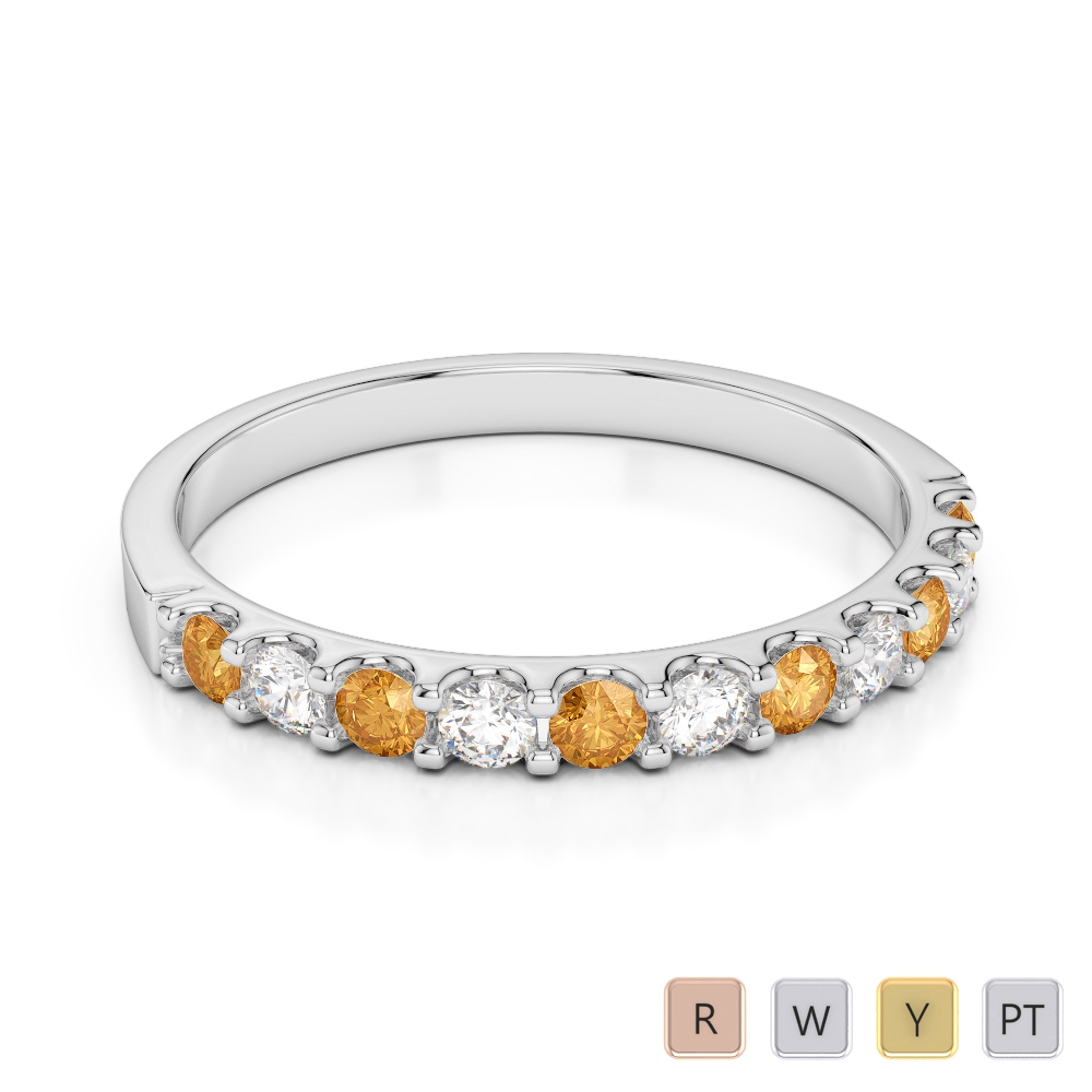 2 MM Gold / Platinum Round Cut Citrine and Diamond Half Eternity Ring AGDR-1107