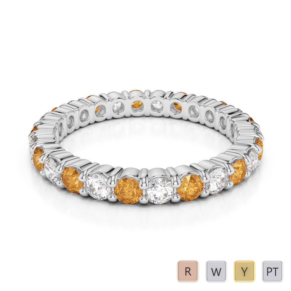 2.5 MM Gold / Platinum Round Cut Citrine and Diamond Full Eternity Ring AGDR-1111
