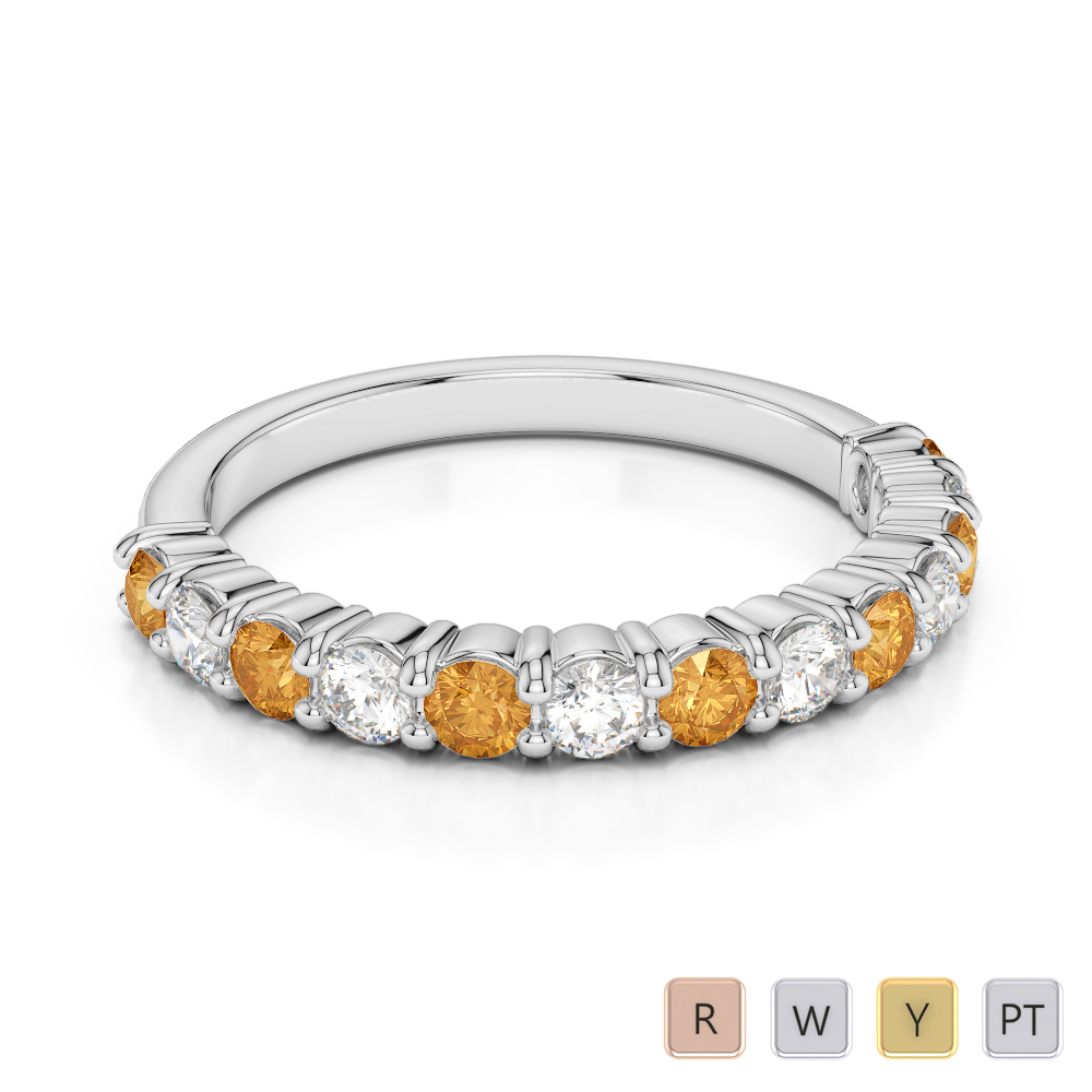 2.5 MM Gold / Platinum Round Cut Citrine and Diamond Half Eternity Ring AGDR-1114