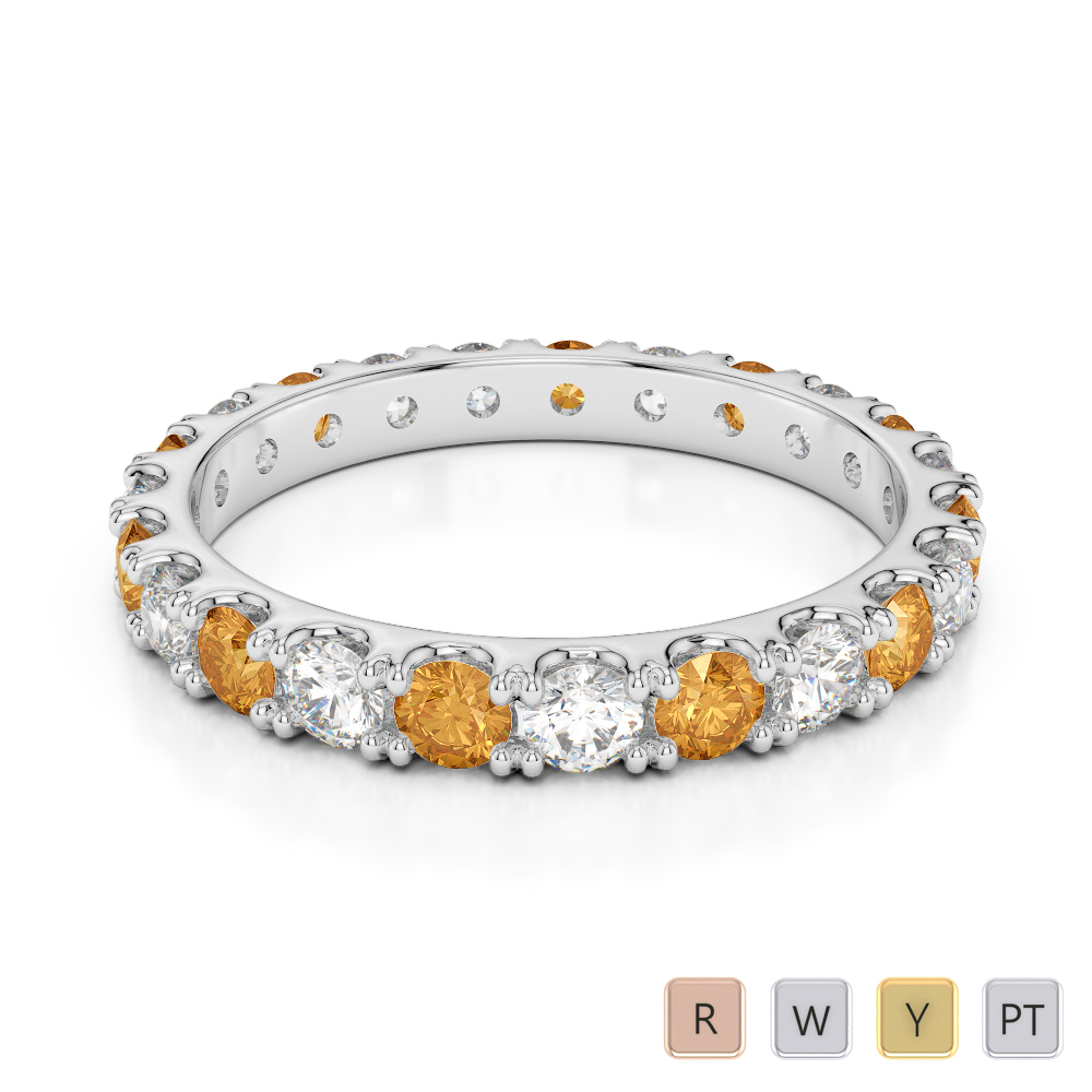 2.5 MM Gold / Platinum Round Cut Citrine and Diamond Full Eternity Ring AGDR-1121