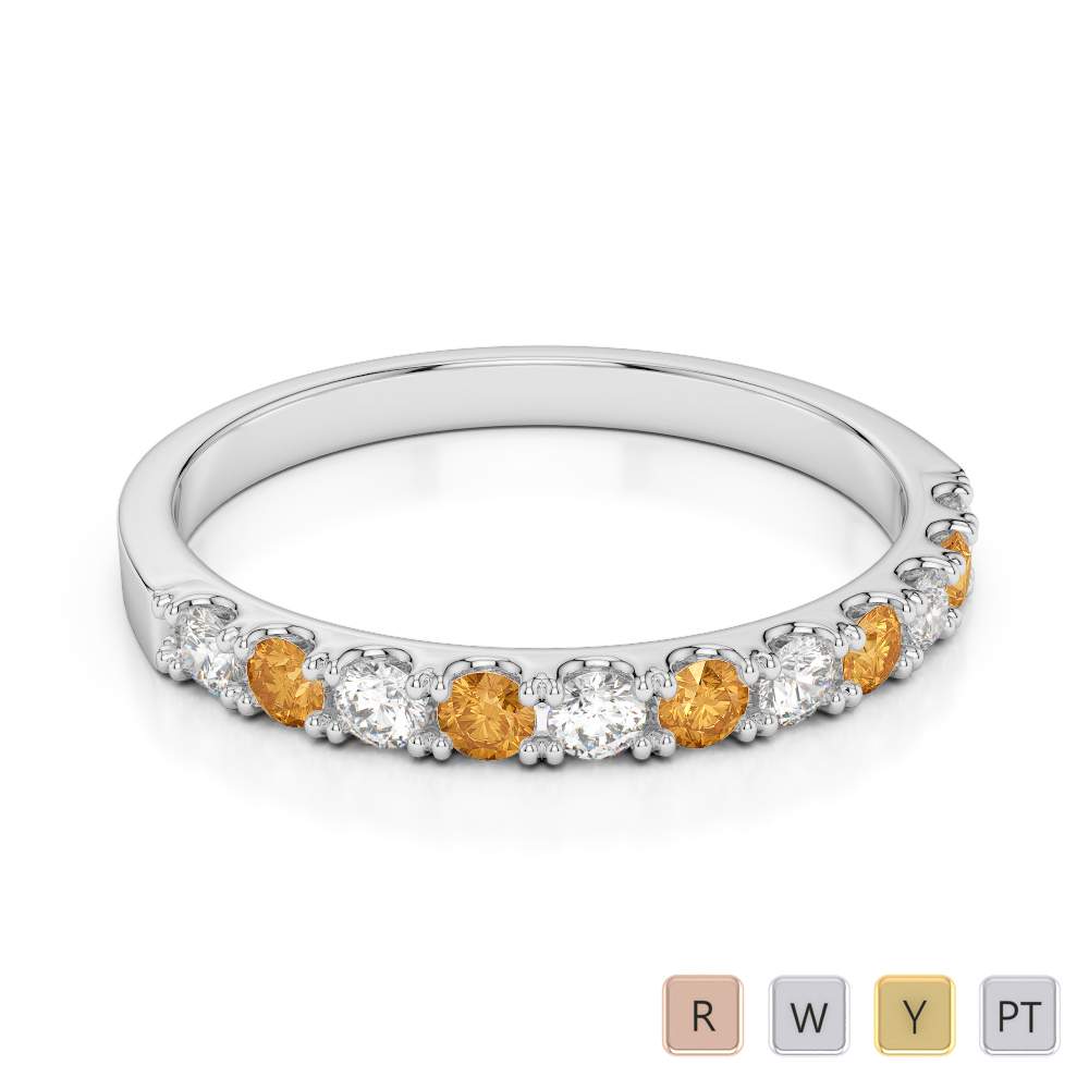 2 MM Gold / Platinum Round Cut Citrine and Diamond Half Eternity Ring AGDR-1123