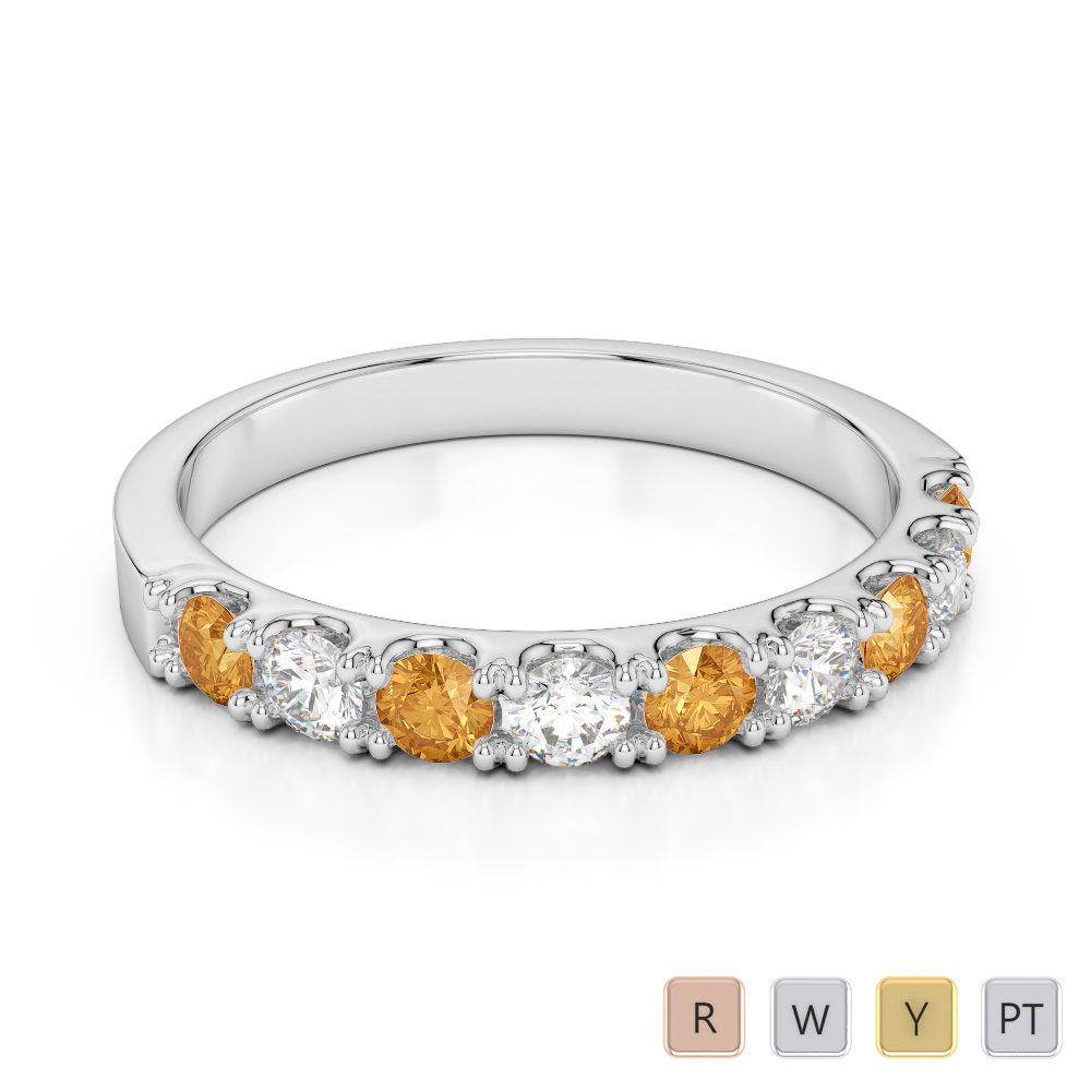 2.5 MM Gold / Platinum Round Cut Citrine and Diamond Half Eternity Ring AGDR-1124