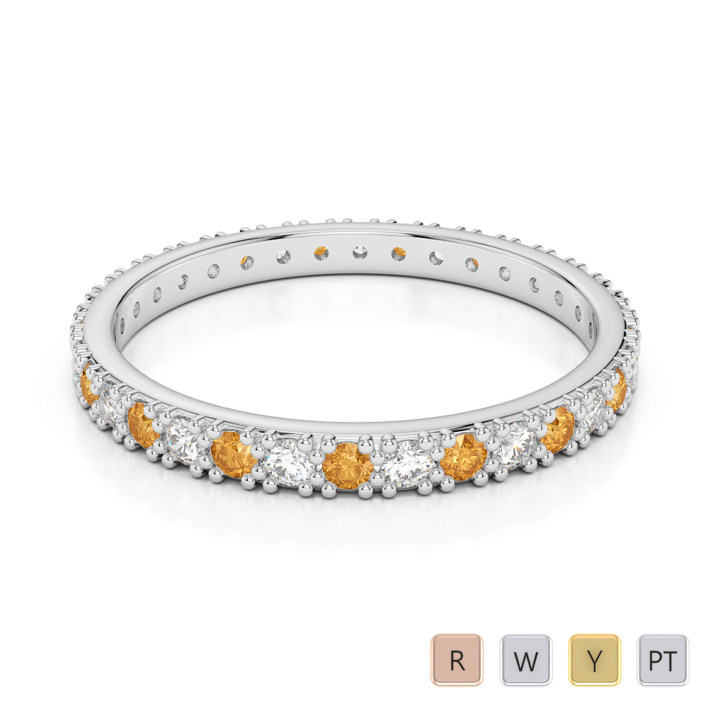 2 MM Gold / Platinum Round Cut Citrine and Diamond Full Eternity Ring AGDR-1126