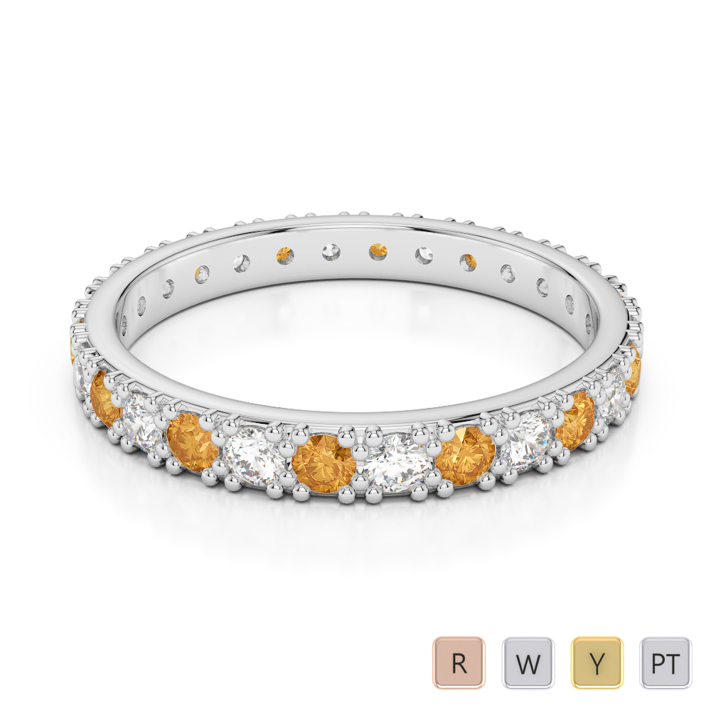 2.5 MM Gold / Platinum Round Cut Citrine and Diamond Full Eternity Ring AGDR-1127