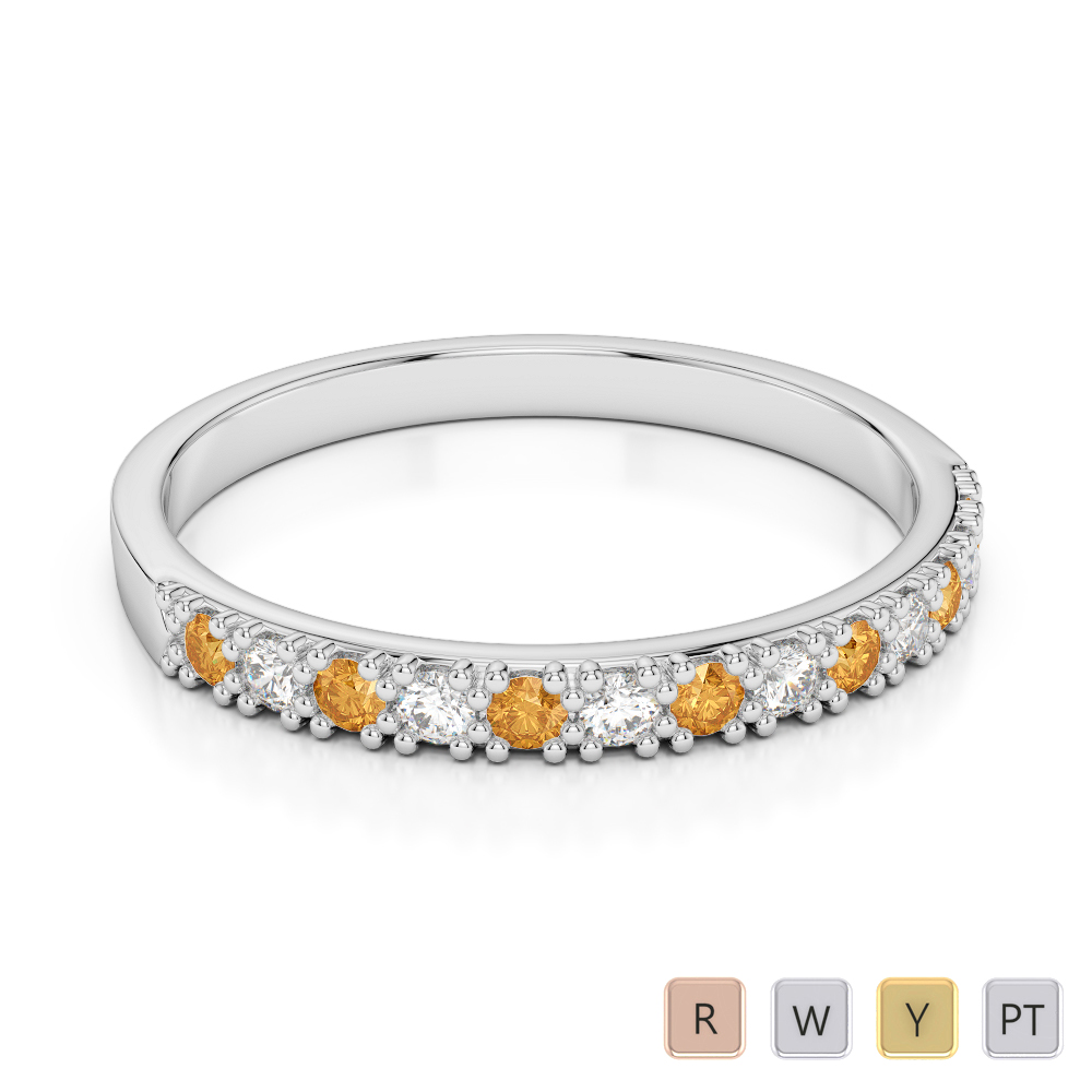 2.5 MM Gold / Platinum Round Cut Citrine and Diamond Half Eternity Ring AGDR-1129
