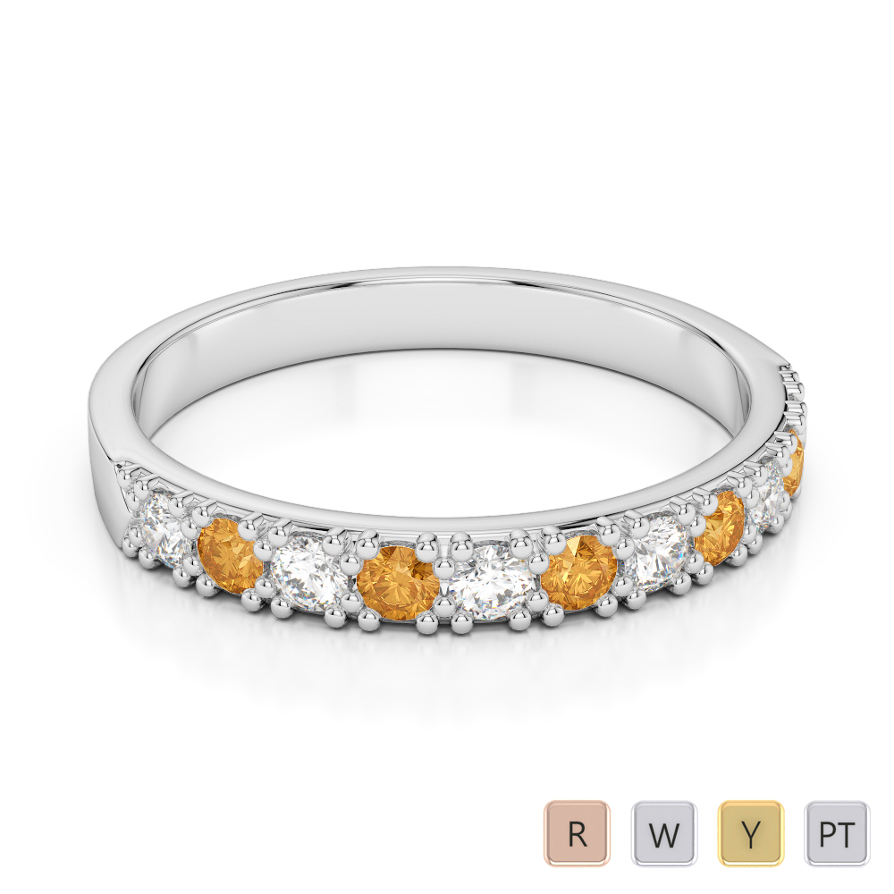 3 MM Gold / Platinum Round Cut Citrine and Diamond Half Eternity Ring AGDR-1130