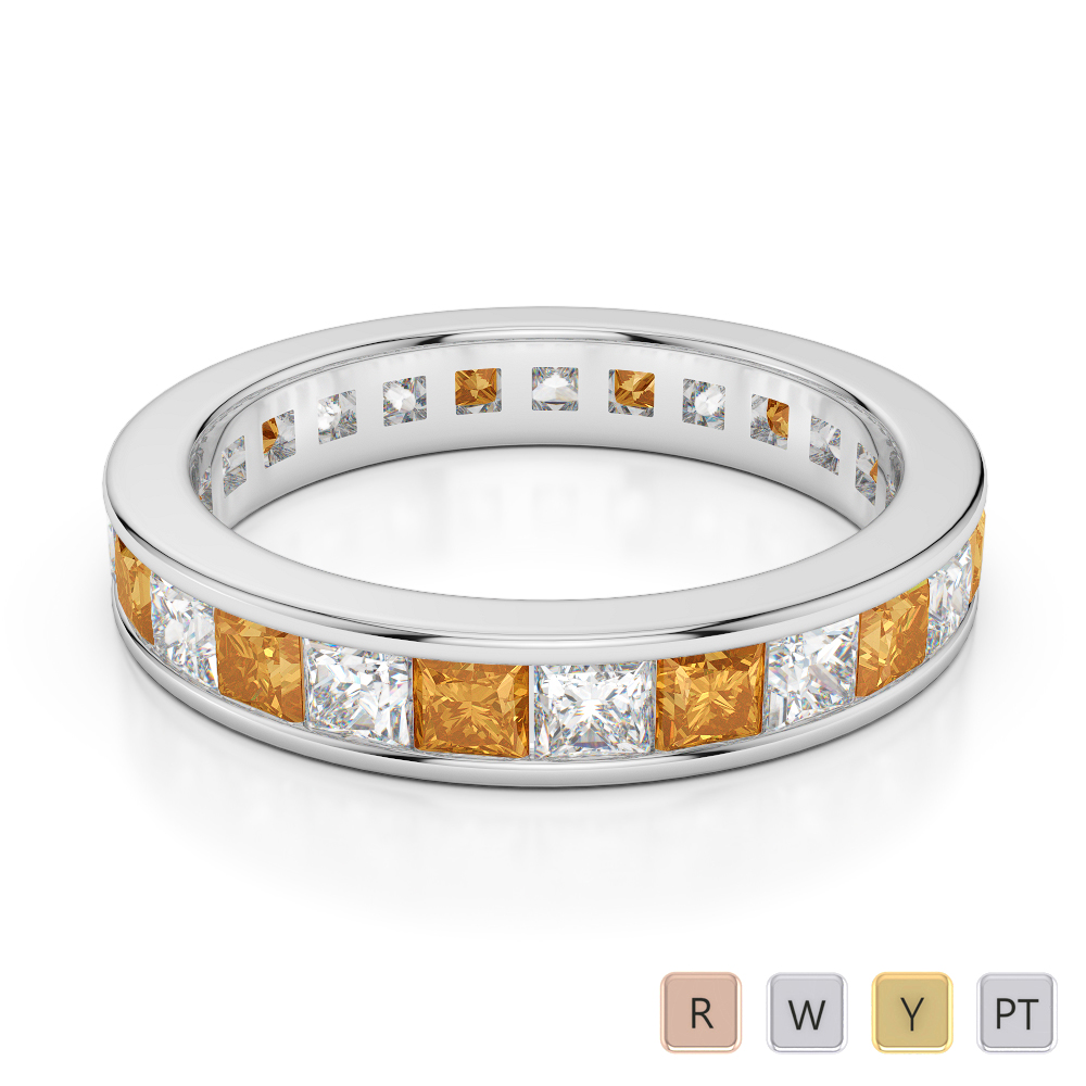 4 MM Gold / Platinum Princess Cut Citrine and Diamond Full Eternity Ring AGDR-1134