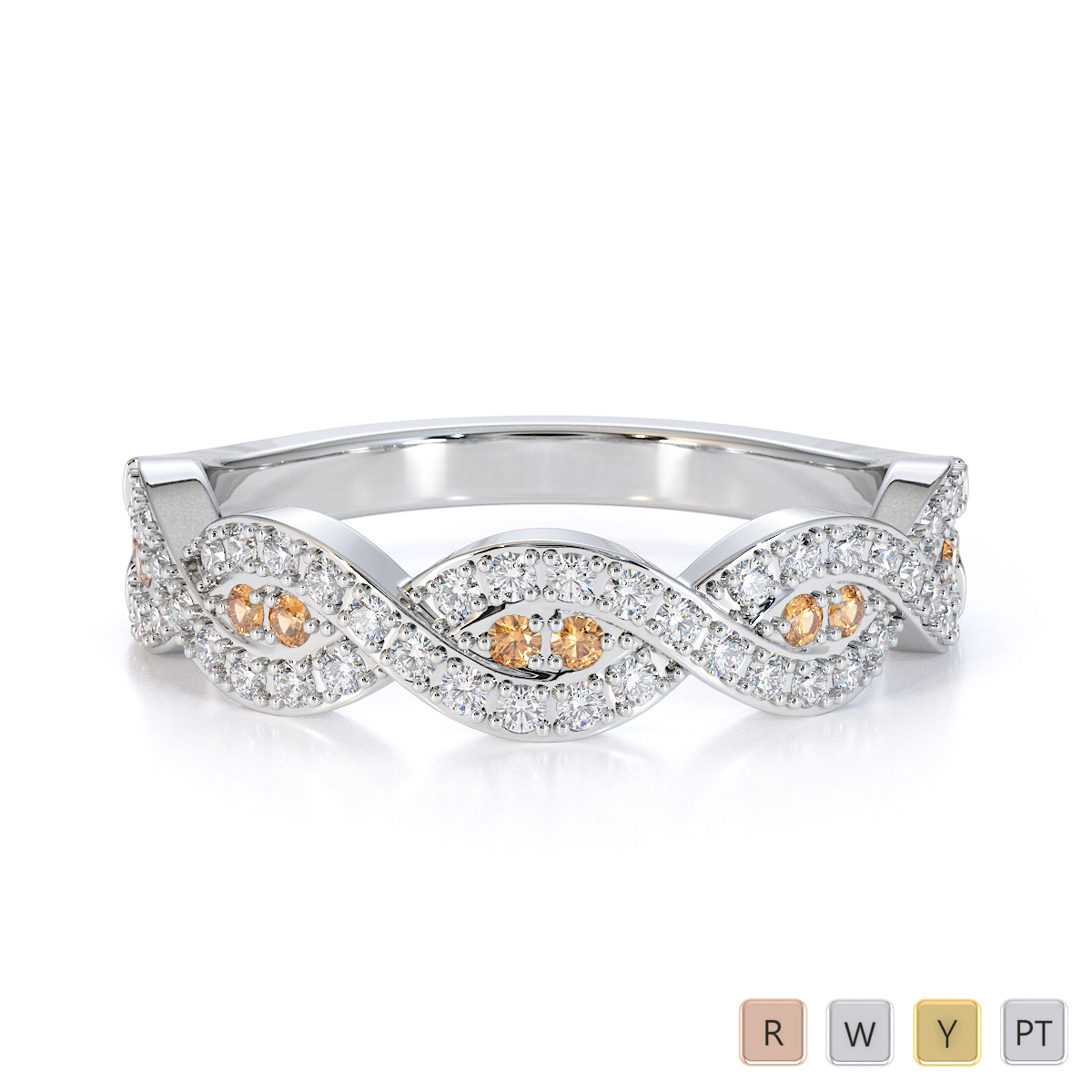Gold / Platinum Citrine and Diamond Half Eternity Ring RZ1499