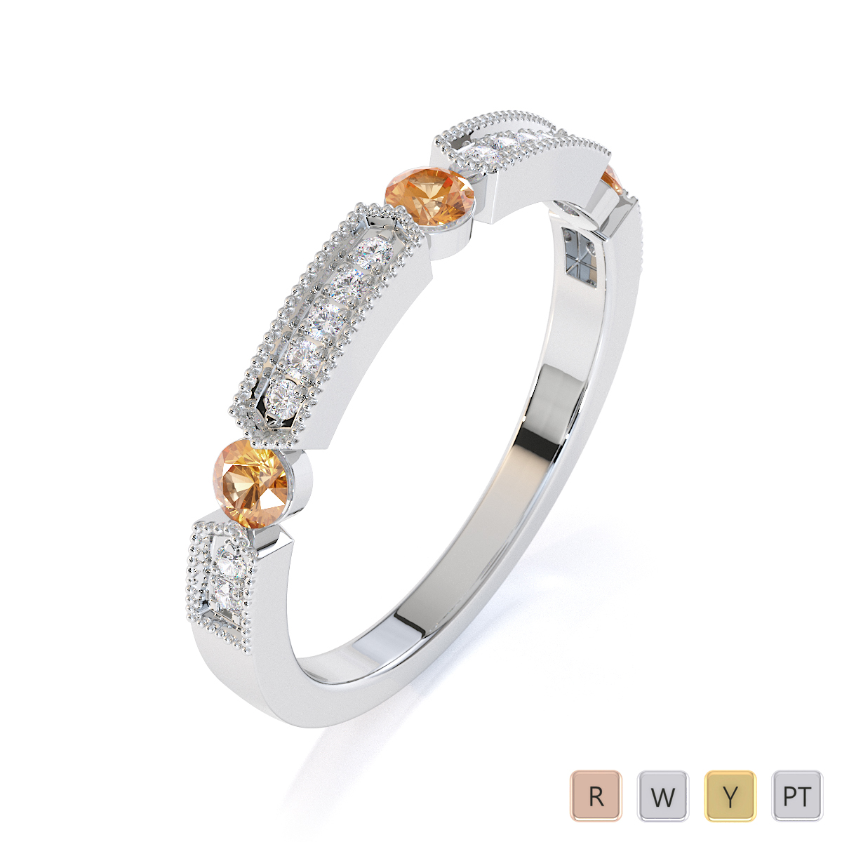 Gold / Platinum Citrine and Diamond Half Eternity Ring RZ1501