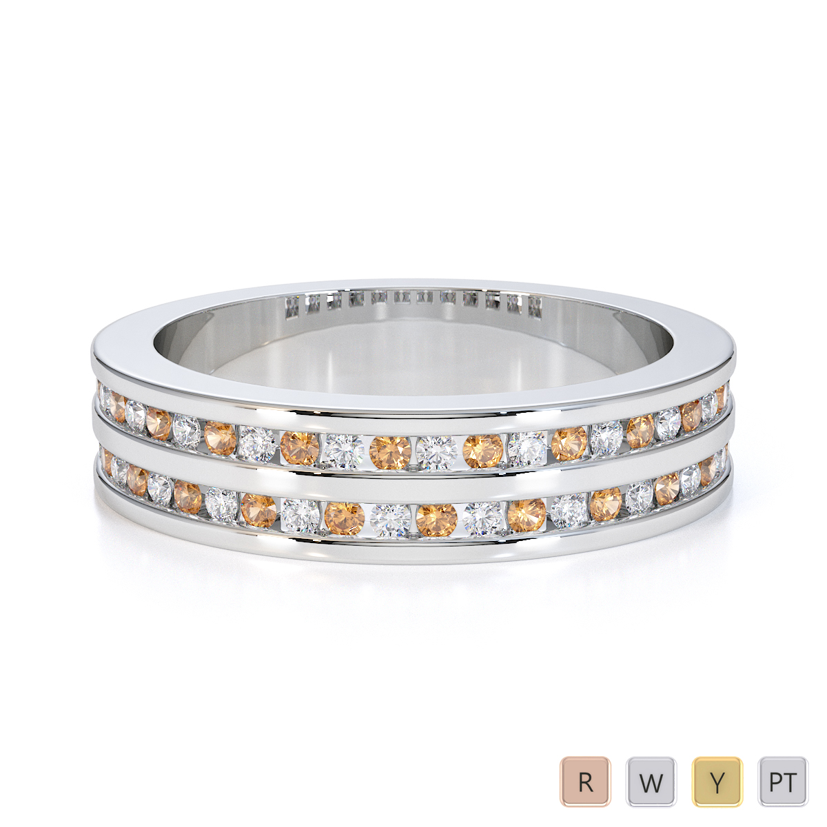 Gold / Platinum Citrine and Diamond Half Eternity Ring RZ1503