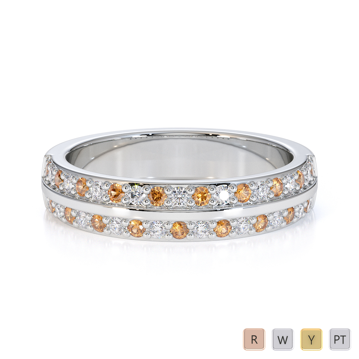 Gold / Platinum Citrine and Diamond Half Eternity Ring RZ1505