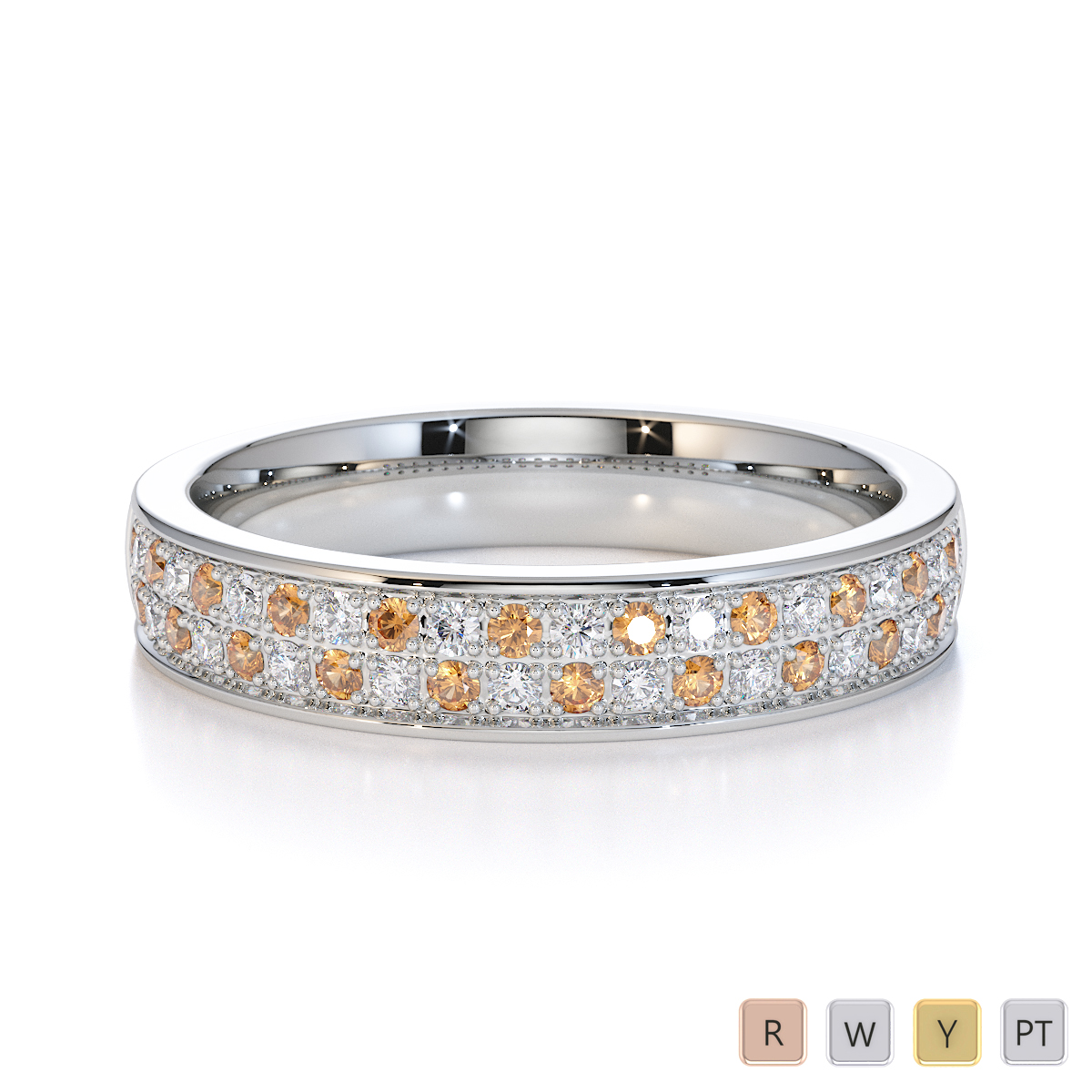 Gold / Platinum Citrine and Diamond Half Eternity Ring RZ1507