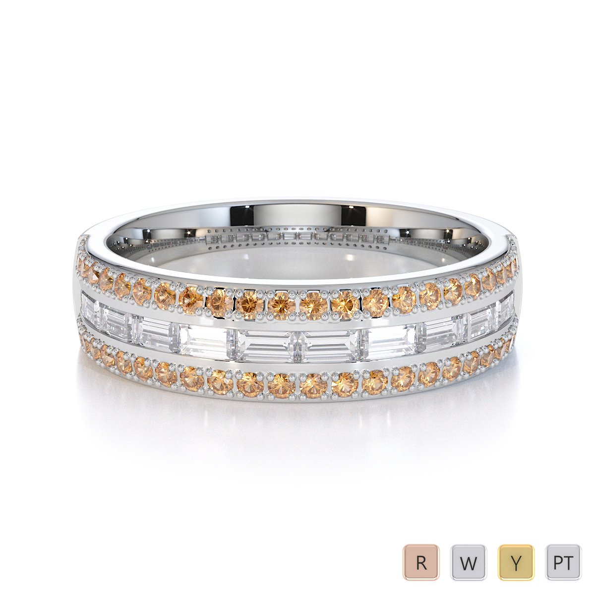 Gold / Platinum Citrine and Diamond Half Eternity Ring RZ1509