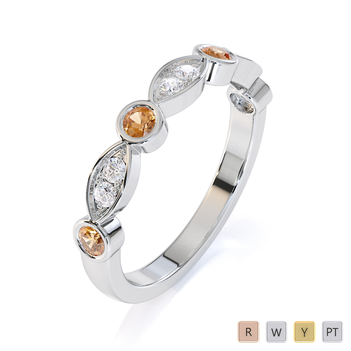 Gold / Platinum Citrine and Diamond Half Eternity Ring RZ1511