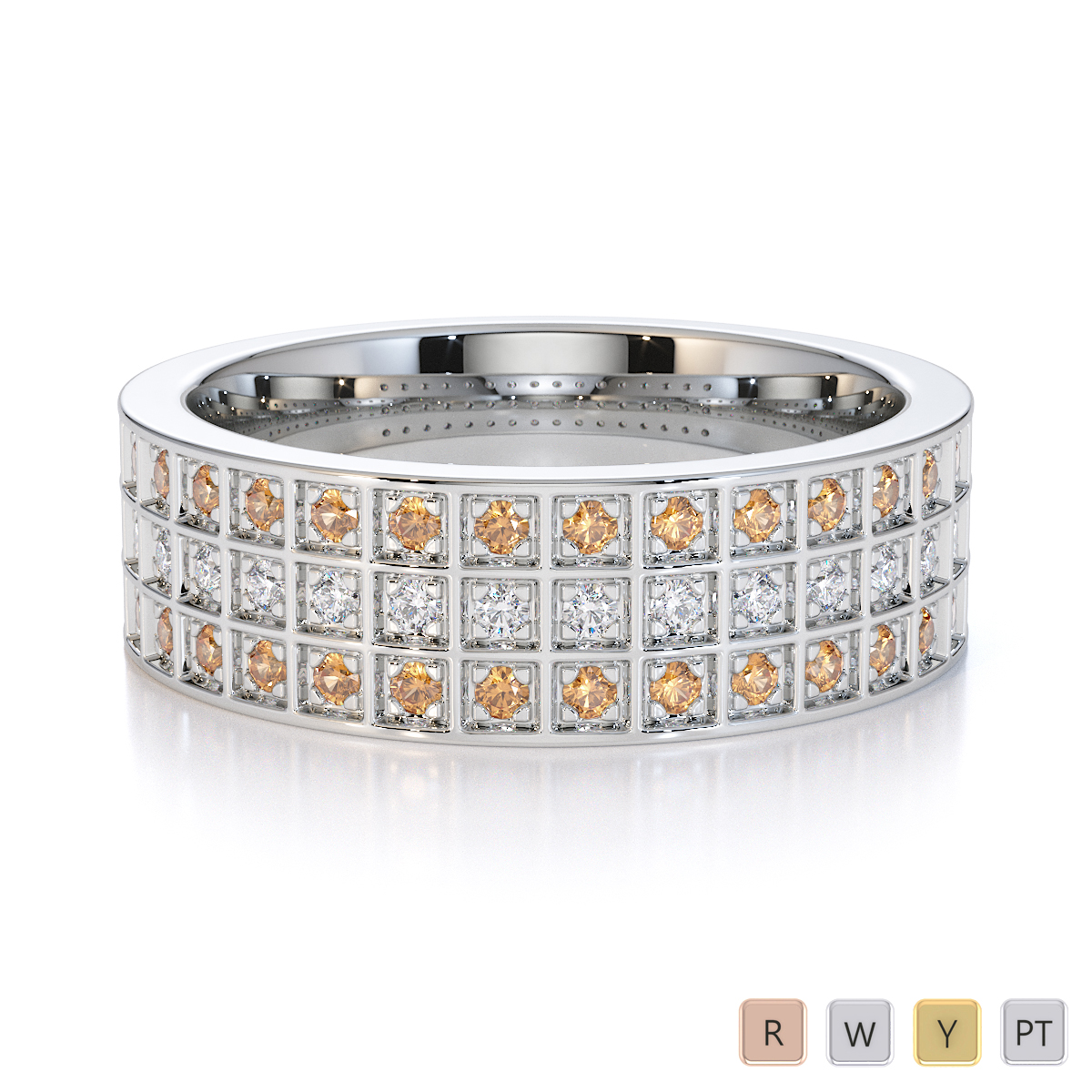 Gold / Platinum Citrine and Diamond Half Eternity Ring RZ1513