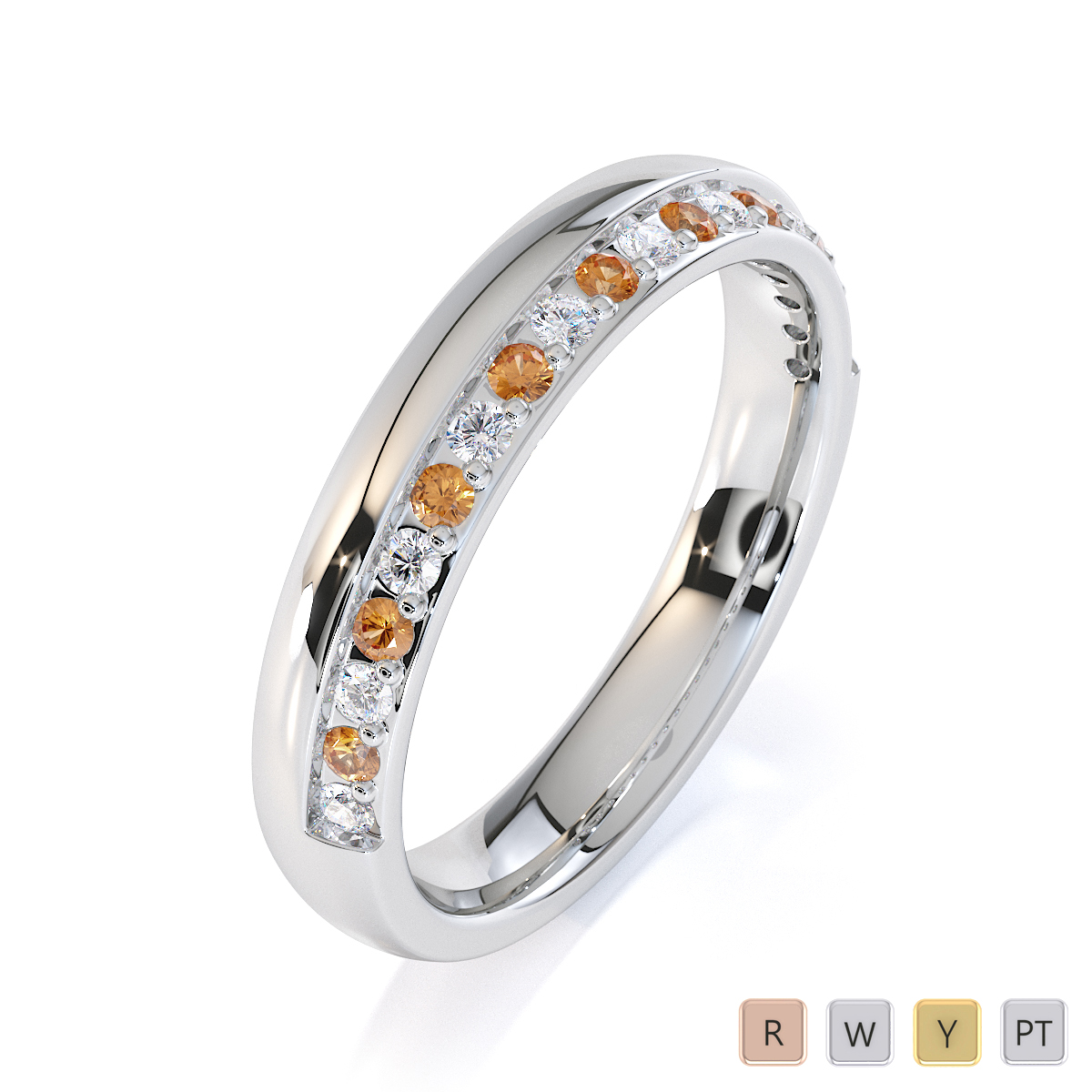Gold / Platinum Citrine and Diamond Half Eternity Ring RZ1517