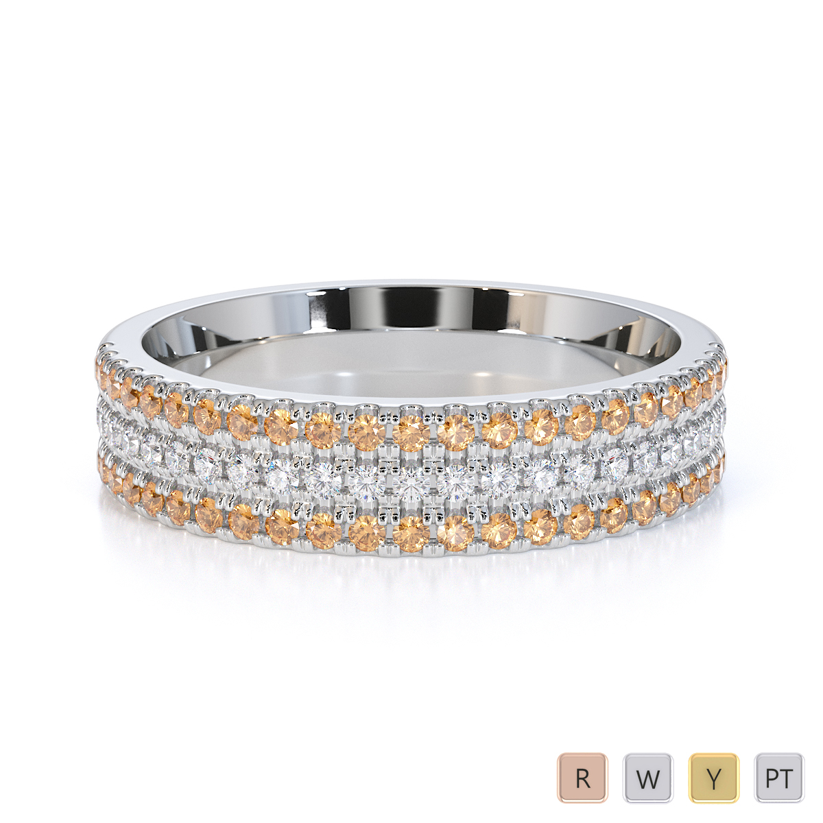 Gold / Platinum Citrine and Diamond Half Eternity Ring RZ1519