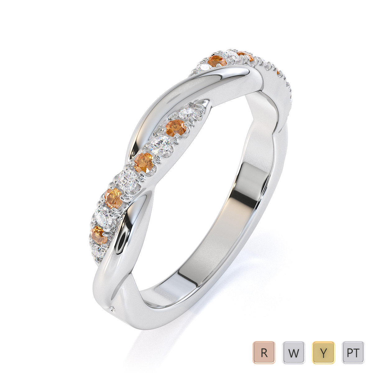 Gold / Platinum Citrine and Diamond Half Eternity Ring RZ1523
