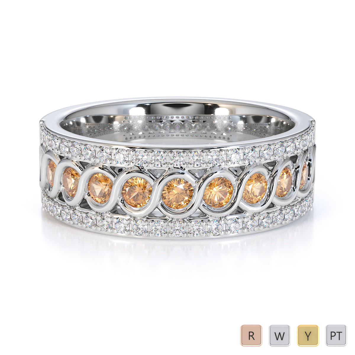 Gold / Platinum Citrine and Diamond Half Eternity Ring RZ1525