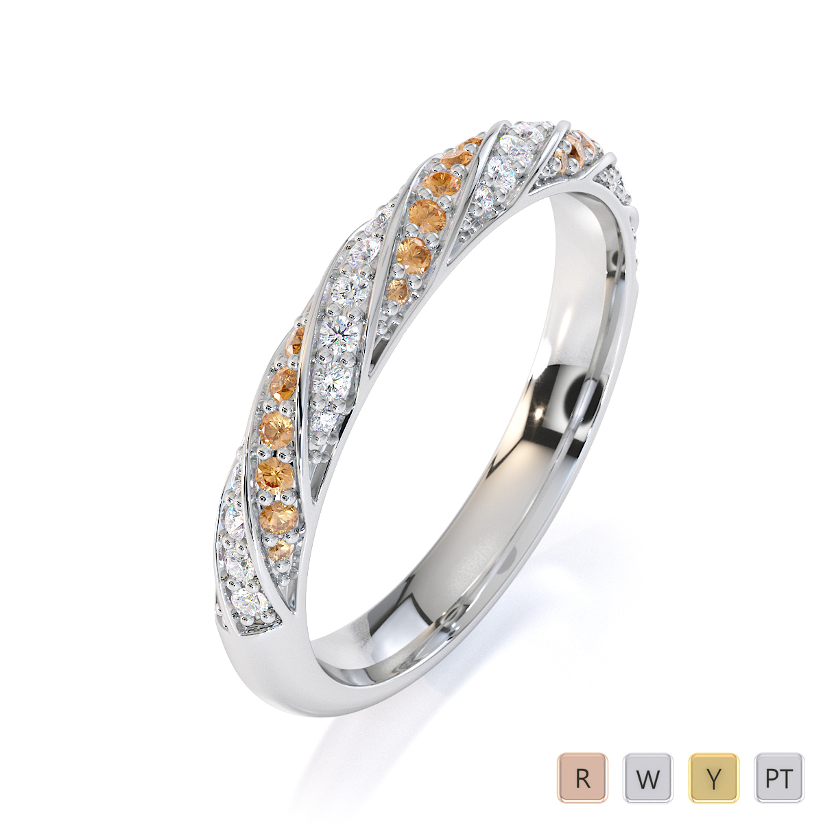 Gold / Platinum Citrine and Diamond Half Eternity Ring RZ1529