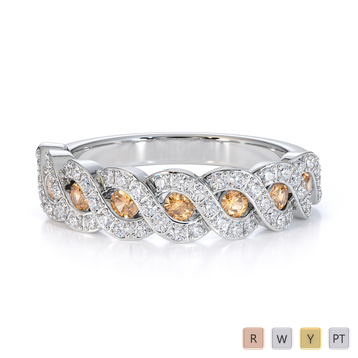 Gold / Platinum Citrine and Diamond Half Eternity Ring RZ1533