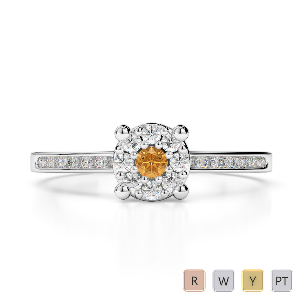 Gold / Platinum Round Cut Citrine and Diamond Engagement Ring AGDR-1163