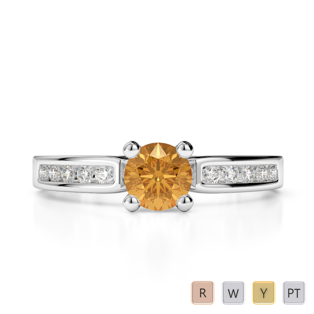 Gold / Platinum Round Cut Citrine and Diamond Engagement Ring AGDR-1184