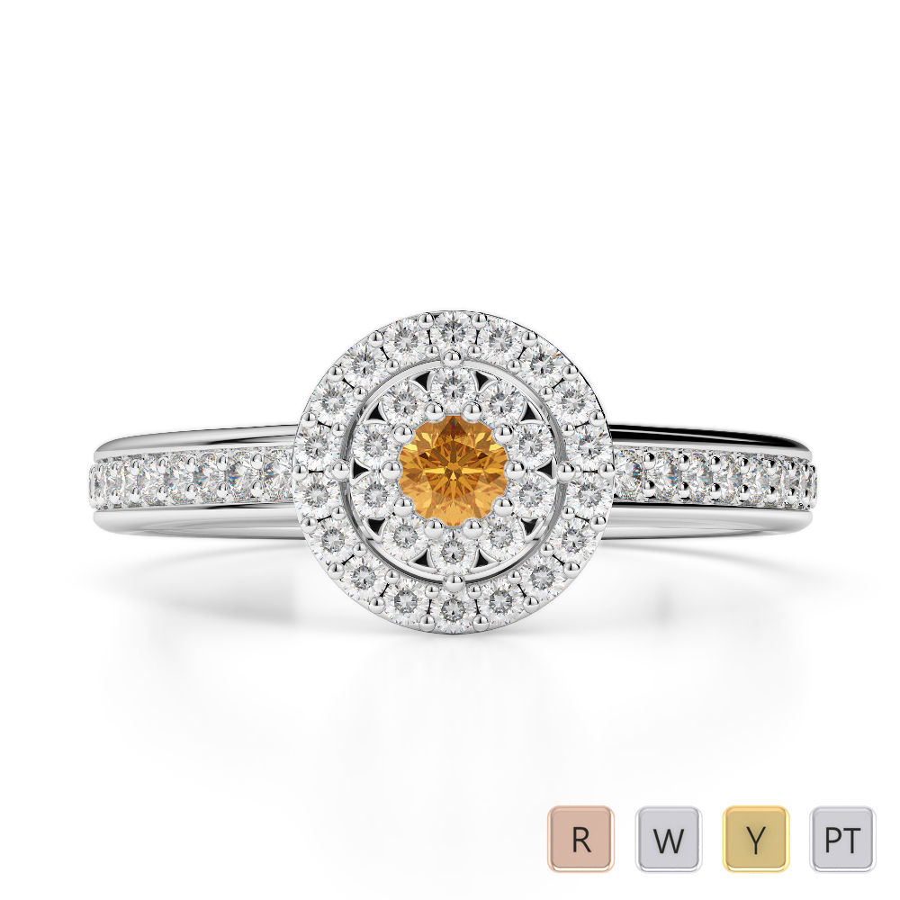 Gold / Platinum Round Cut Citrine and Diamond Engagement Ring AGDR-1188