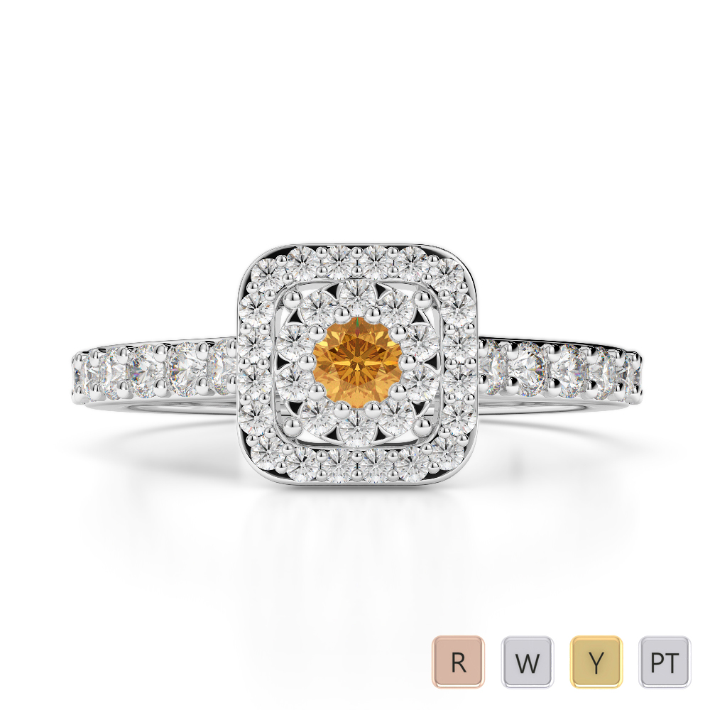 Gold / Platinum Round Cut Citrine and Diamond Engagement Ring AGDR-1189