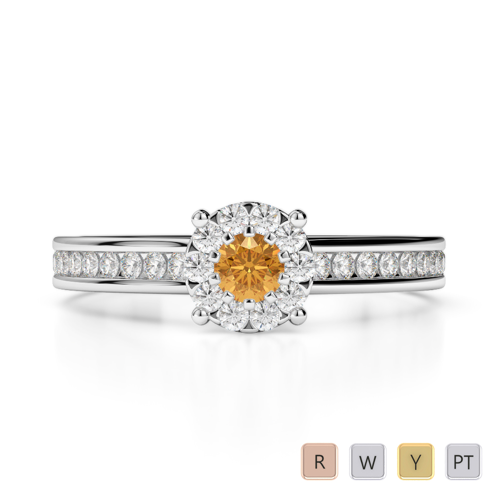 Gold / Platinum Round Cut Citrine and Diamond Engagement Ring AGDR-1190