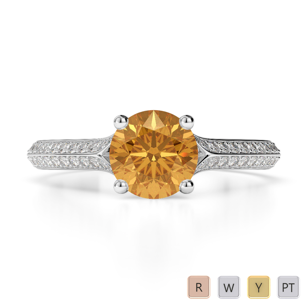 Gold / Platinum Round Cut Citrine and Diamond Engagement Ring AGDR-1200
