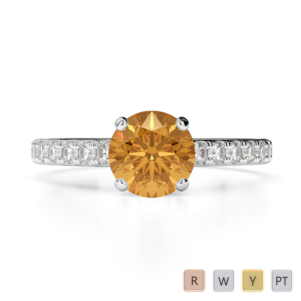 Gold / Platinum Round Cut Citrine and Diamond Engagement Ring AGDR-1201