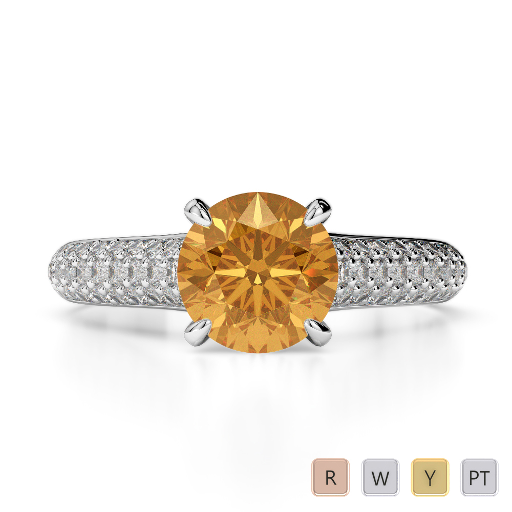 Gold / Platinum Round Cut Citrine and Diamond Engagement Ring AGDR-1203