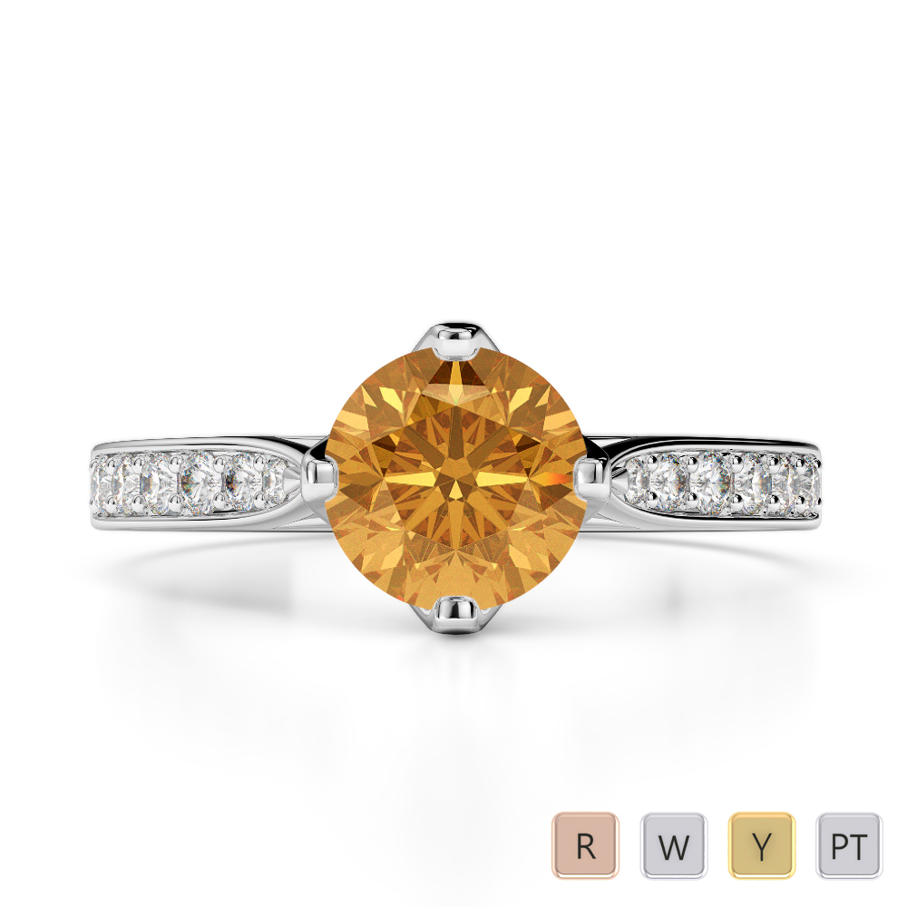 Gold / Platinum Round Cut Citrine and Diamond Engagement Ring AGDR-1204