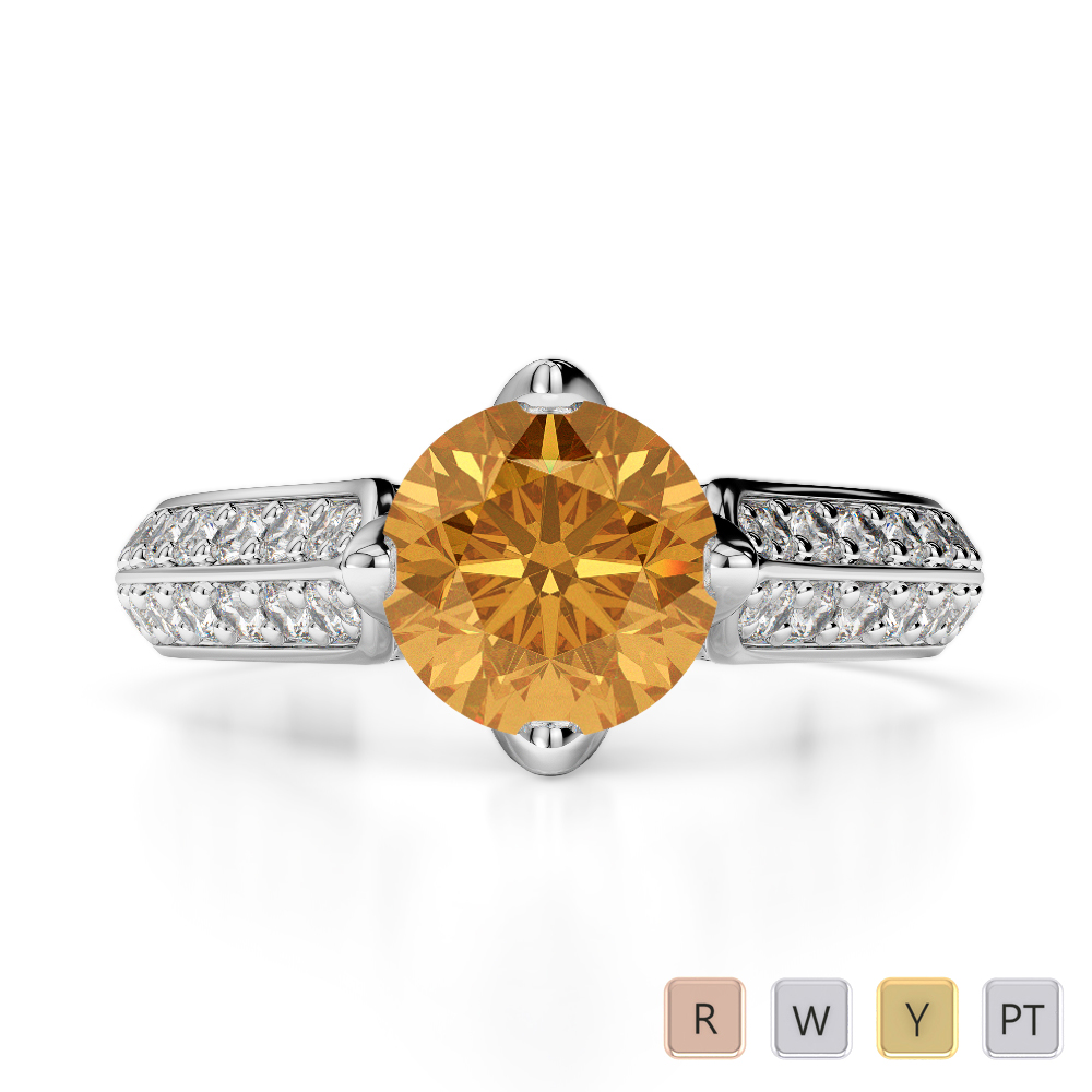 Gold / Platinum Round Cut Citrine and Diamond Engagement Ring AGDR-1205