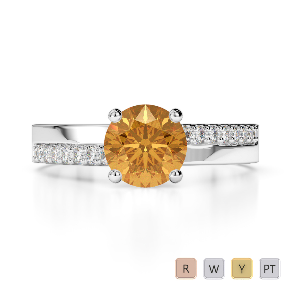 Gold / Platinum Round Cut Citrine and Diamond Engagement Ring AGDR-1206