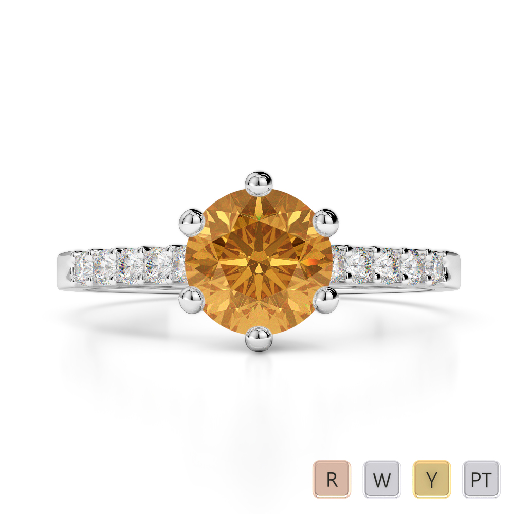 Gold / Platinum Round Cut Citrine and Diamond Engagement Ring AGDR-1208